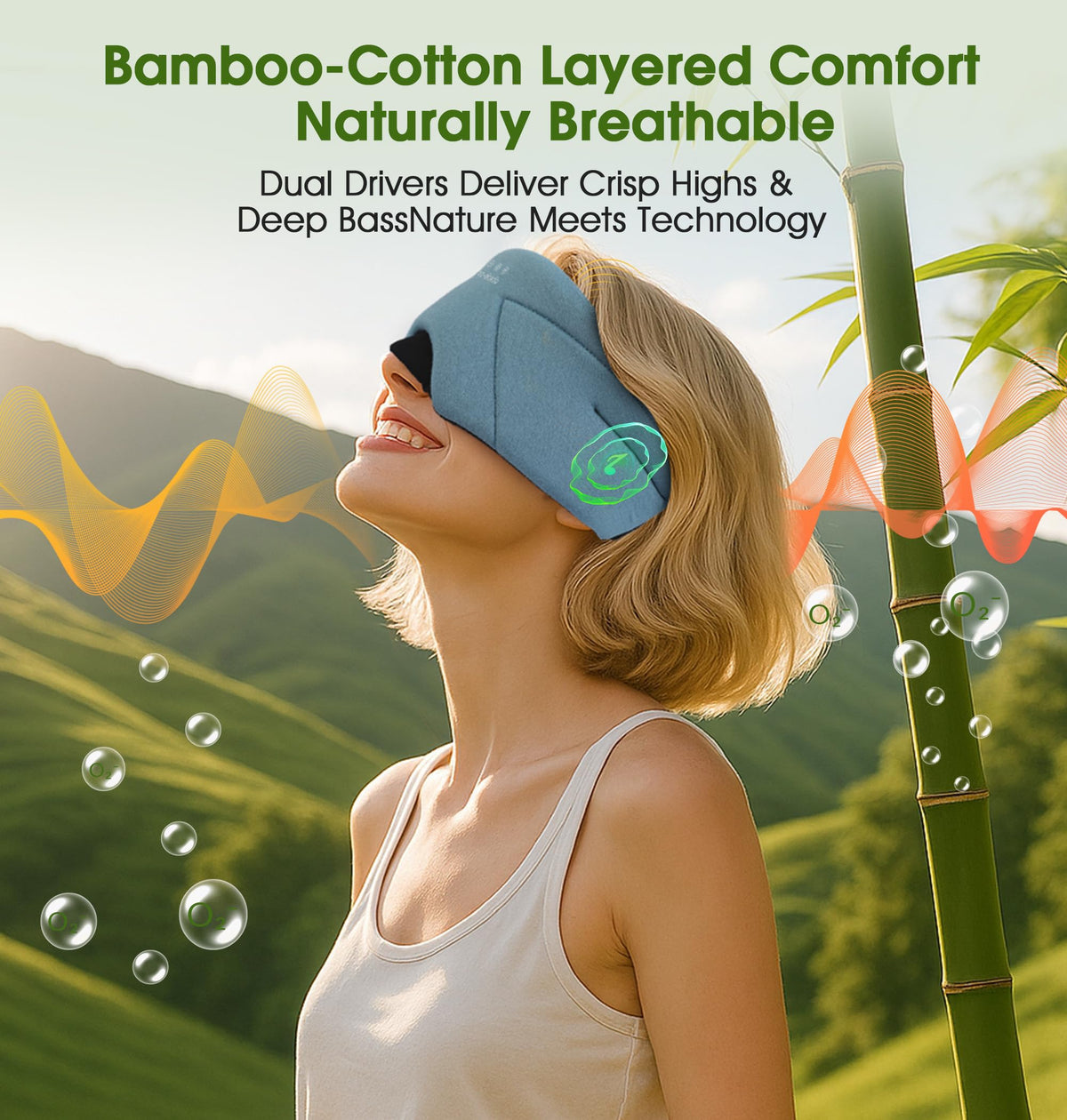 Soft Bamboo Cotton Bluetooth Sleep Mask with Headphones V596