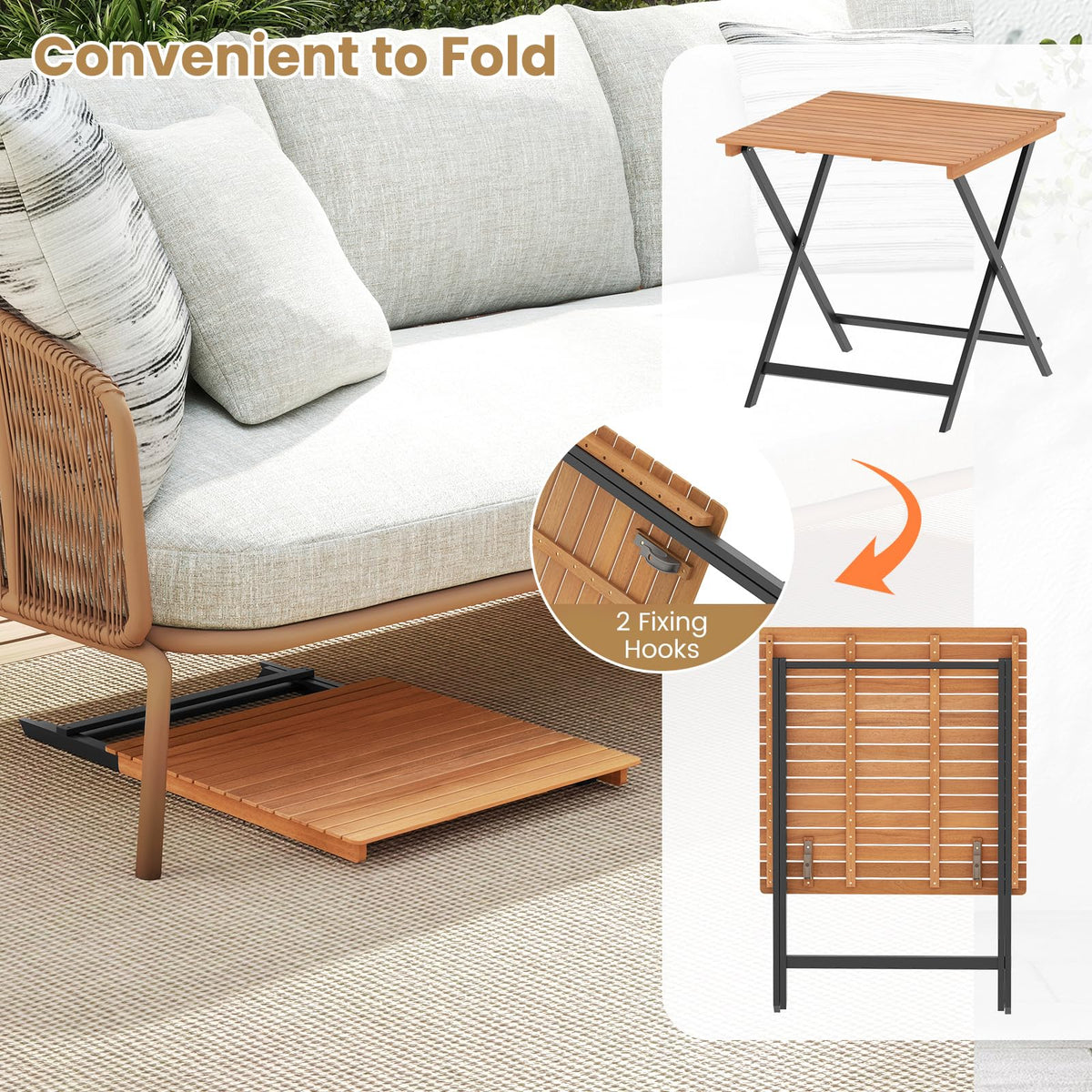 28-Inch Acacia Wood Square Foldable Patio Dining Table Q61805