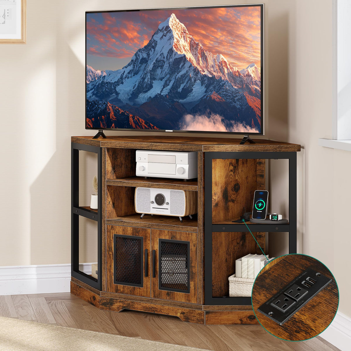 Corner Farmhouse TV Stand with Storage Cabinets L148196