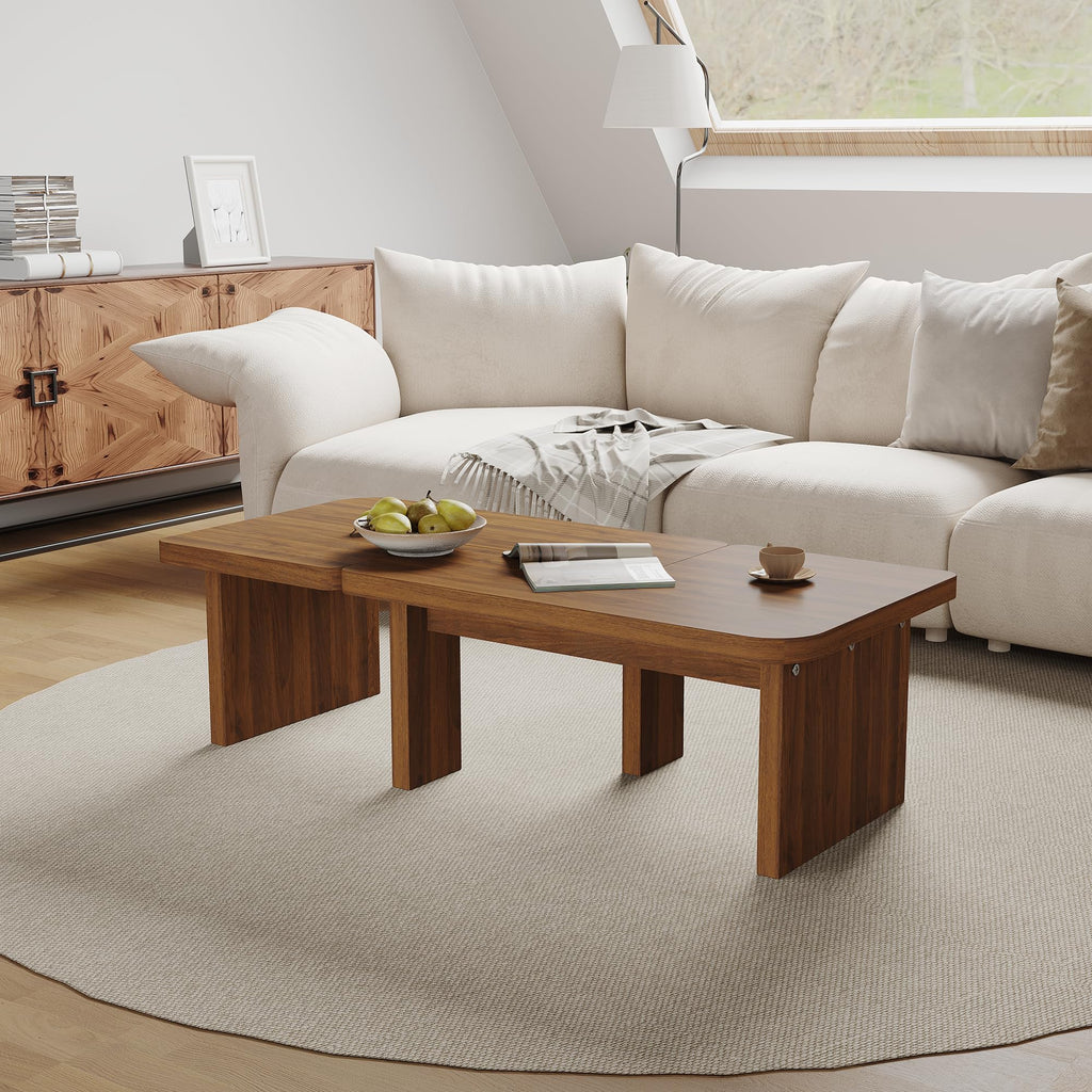 Brown Wooden L-Shape Coffee Table Set of 2 G437395