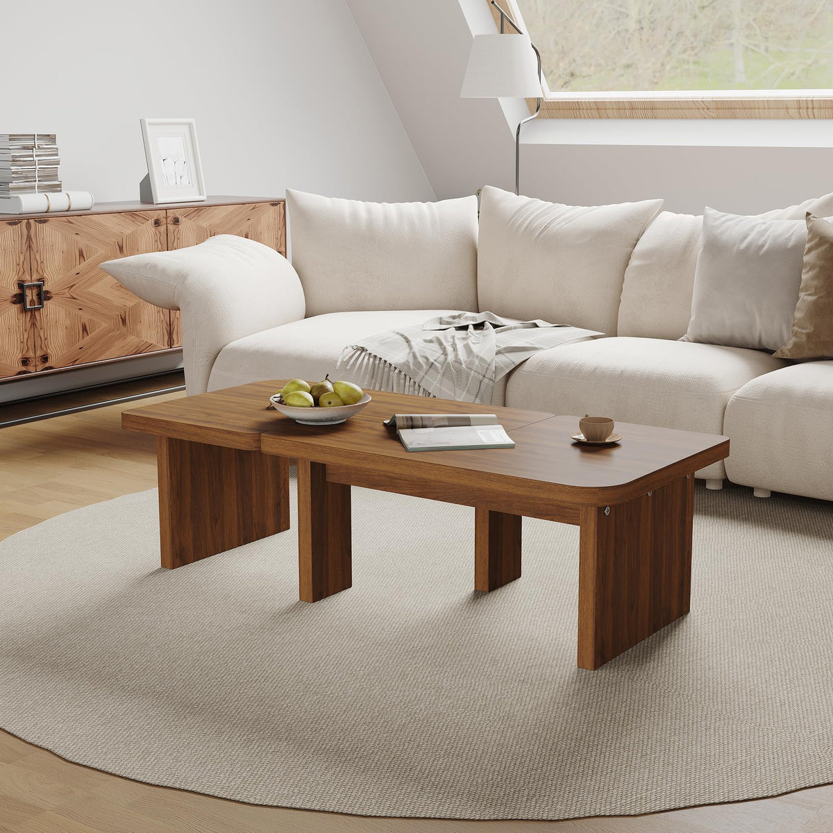 Brown Wooden L-Shape Coffee Table Set of 2 G437395