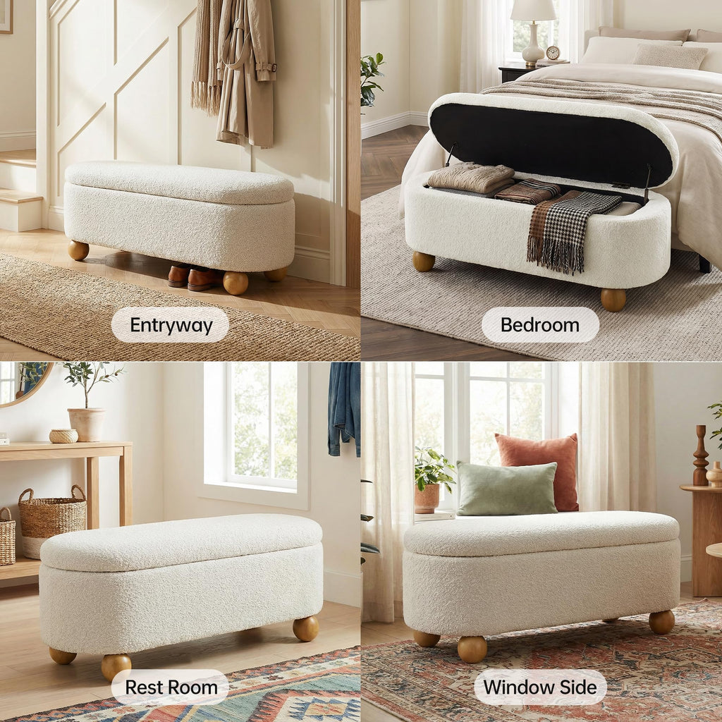44.8" Beige Storage Ottoman Bench with Hinge T124