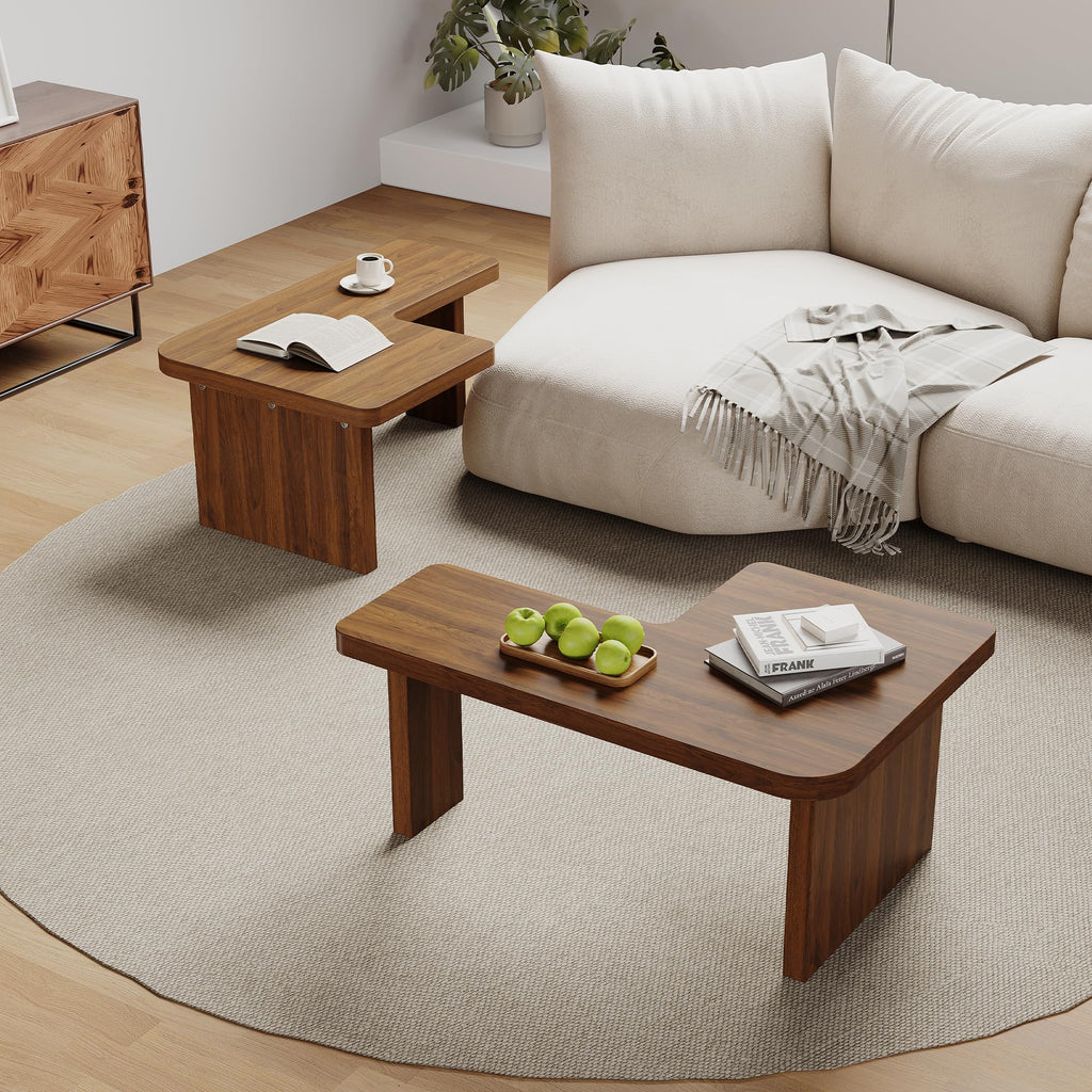 Brown Wooden L-Shape Coffee Table Set of 2 G437395