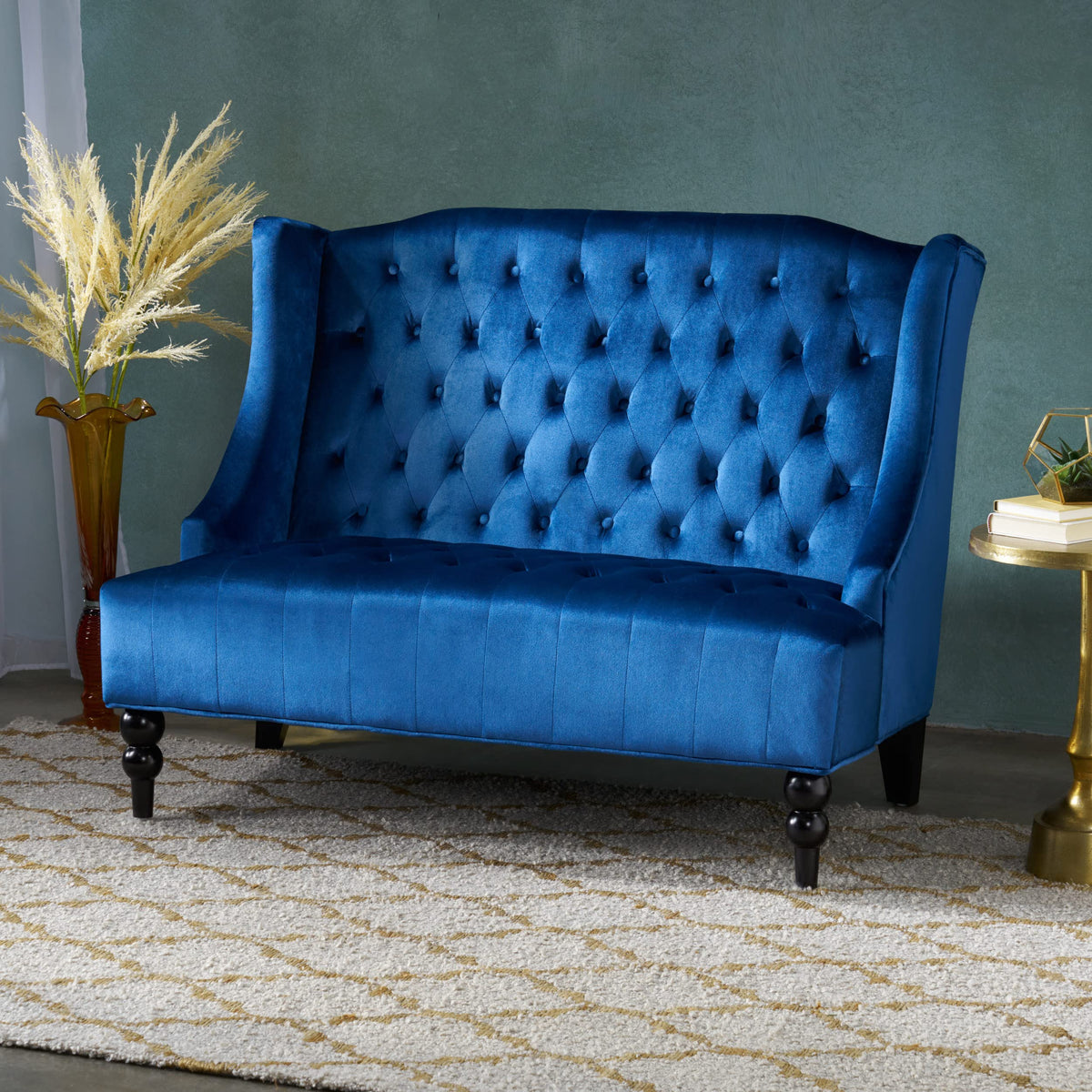 Navy Blue Velvet Tufted Loveseat G827437