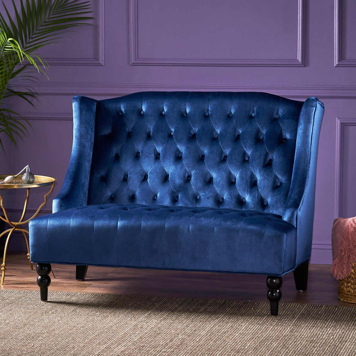 Navy Blue Velvet Tufted Loveseat G827437