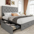 Queen Size Light Grey Upholstered Storage Bed Frame with 4 Drawers I864