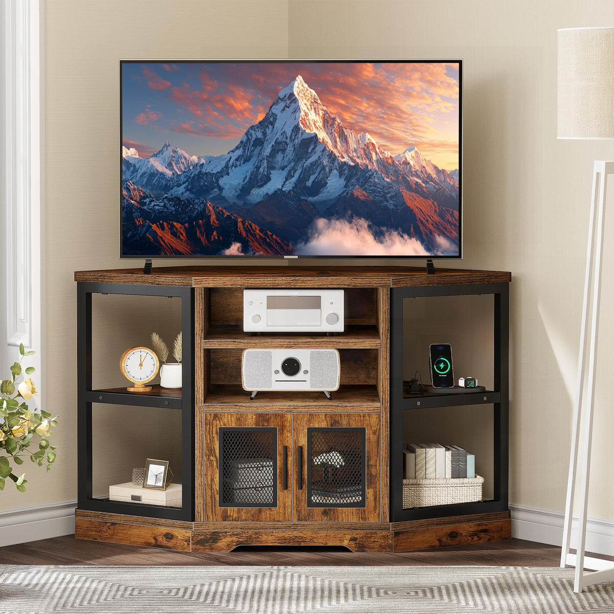 Corner Farmhouse TV Stand with Storage Cabinets L148196
