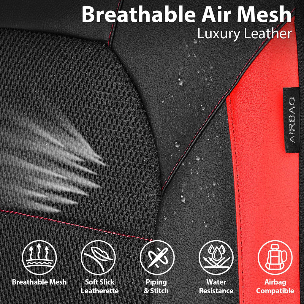 Universal Leather Car Seat Covers Full Set Black Red T290741