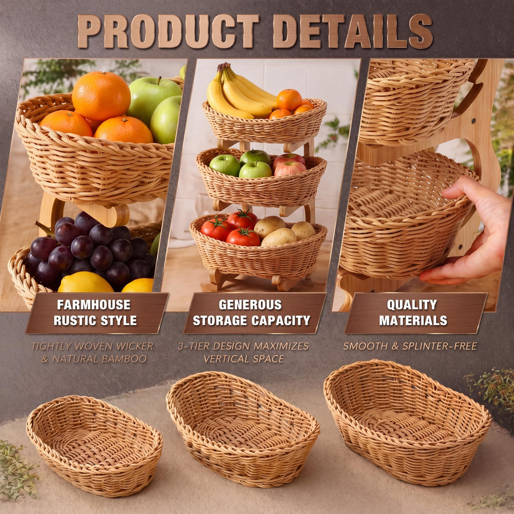 3 Tier Woven Fruit Basket Stand D788
