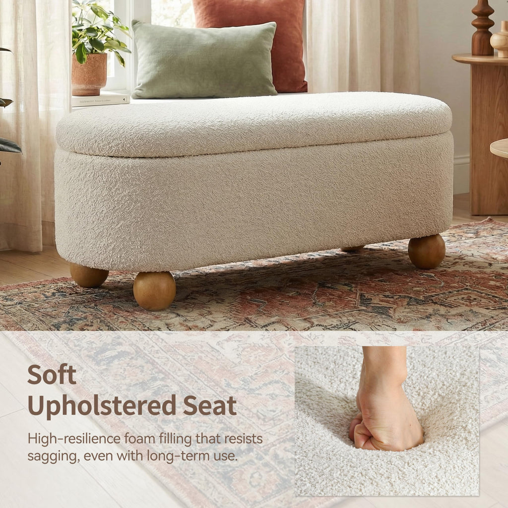 44.8" Beige Storage Ottoman Bench with Hinge T124