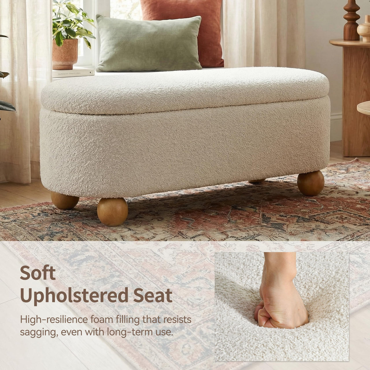 44.8" Beige Storage Ottoman Bench with Hinge T124