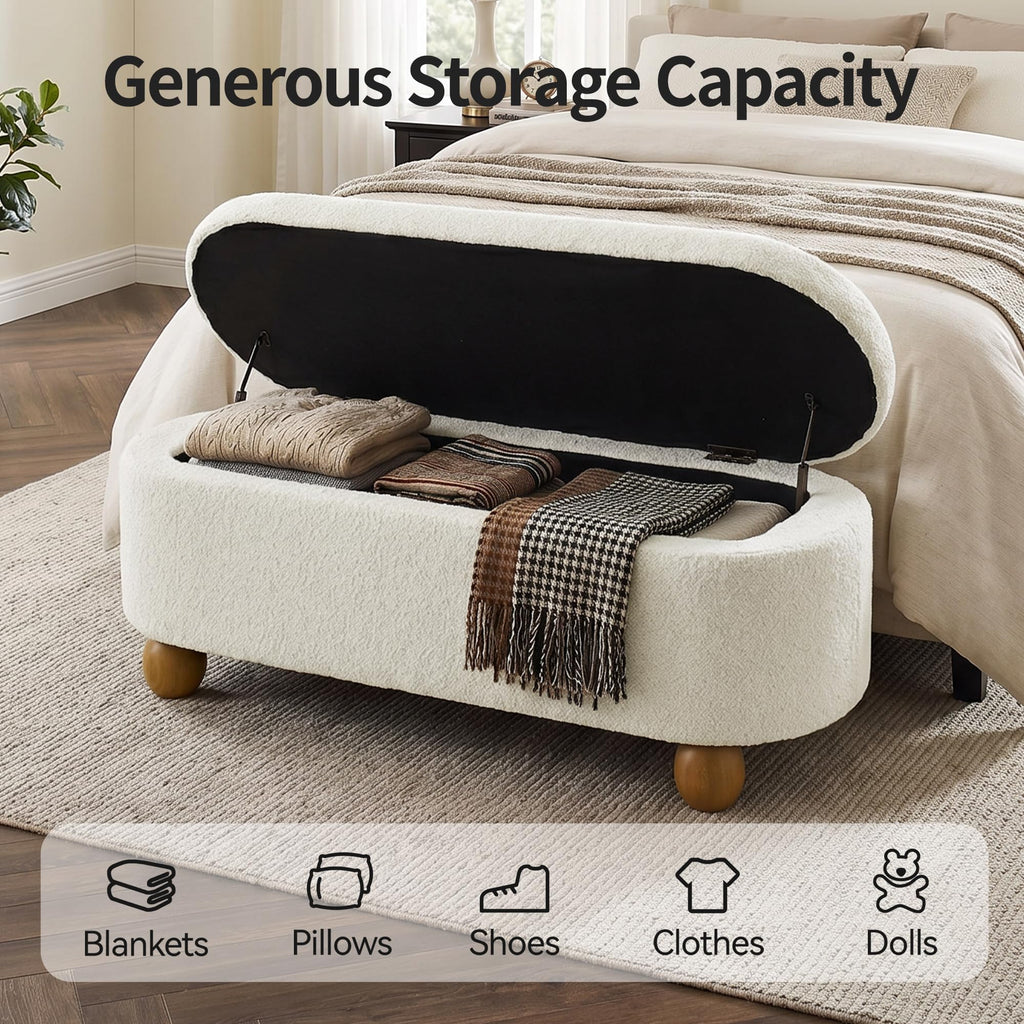 44.8" Beige Storage Ottoman Bench with Hinge T124