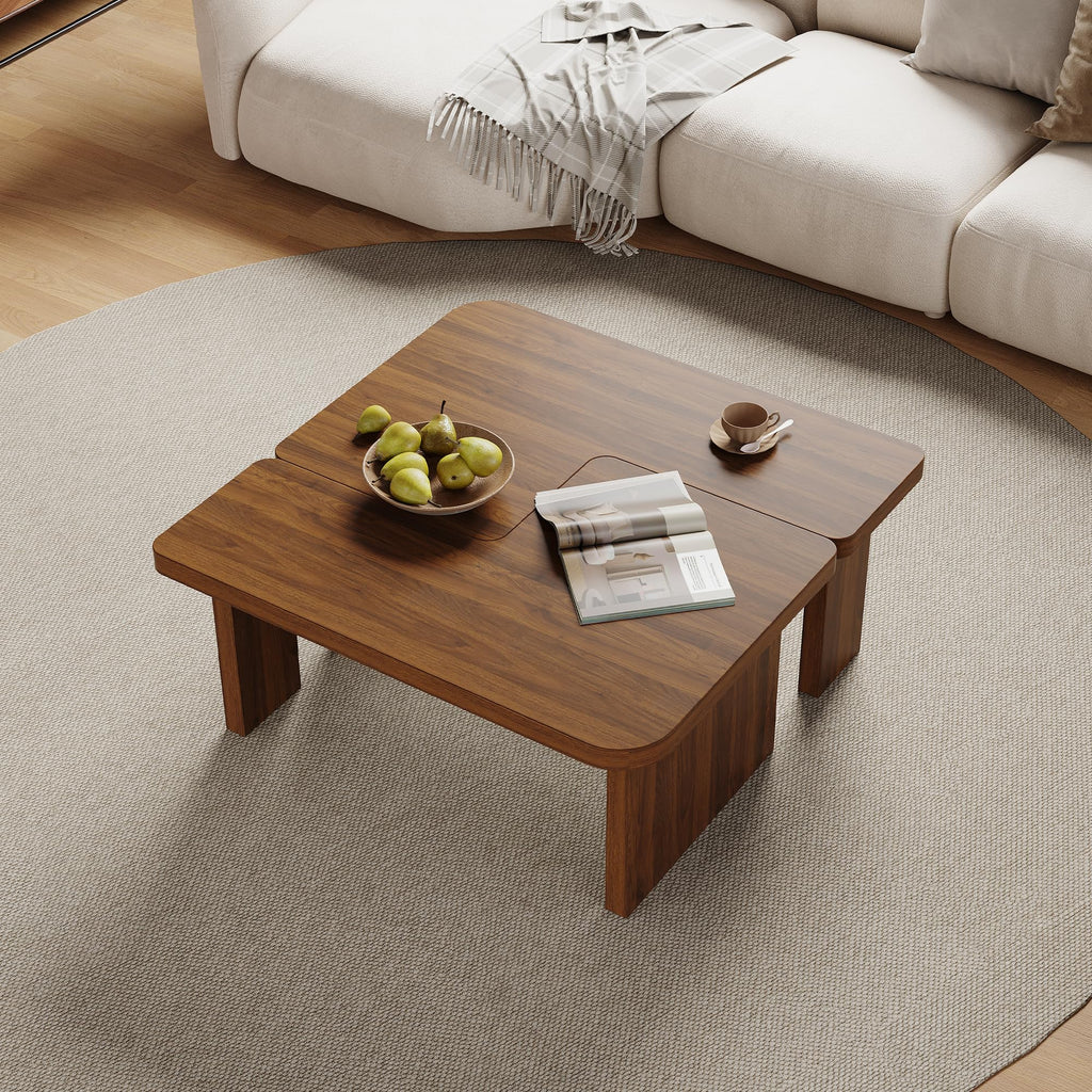 Brown Wooden L-Shape Coffee Table Set of 2 G437395