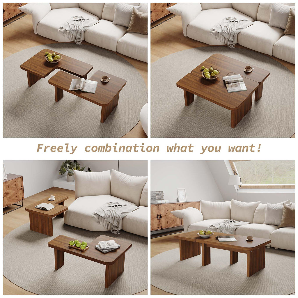 Brown Wooden L-Shape Coffee Table Set of 2 G437395