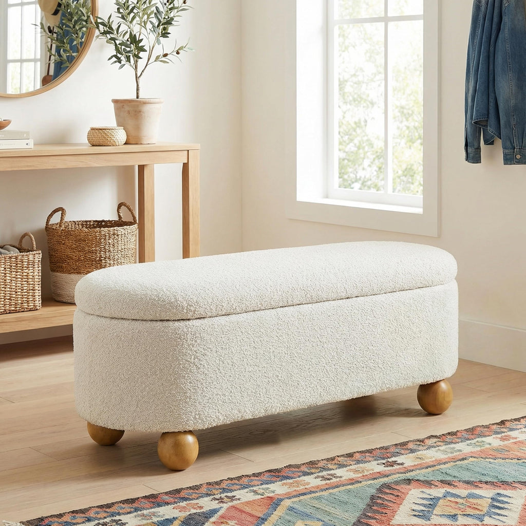 44.8" Beige Storage Ottoman Bench with Hinge T124